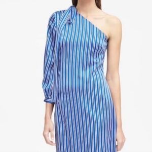 NWOT Banana Republic Blue Striped One Shoulder Midi Dress Size 2